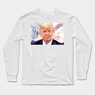 Donald Trump smiling with American flag in background Long Sleeve T-Shirt